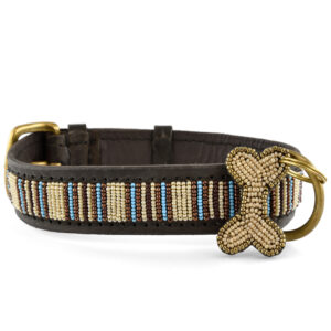 HUNDEHALSBÅND Blue nile  | Håndlavet hundehalsbånd med brune perler